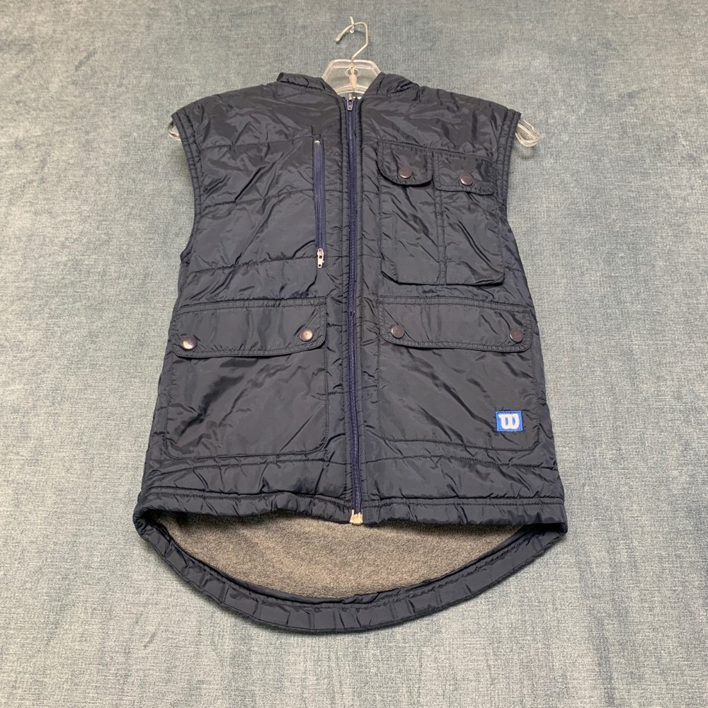 Wilson Puffer Vest Mens Small Navy Blue Nylon Sherpa Fleece Lined Quilted Hooded